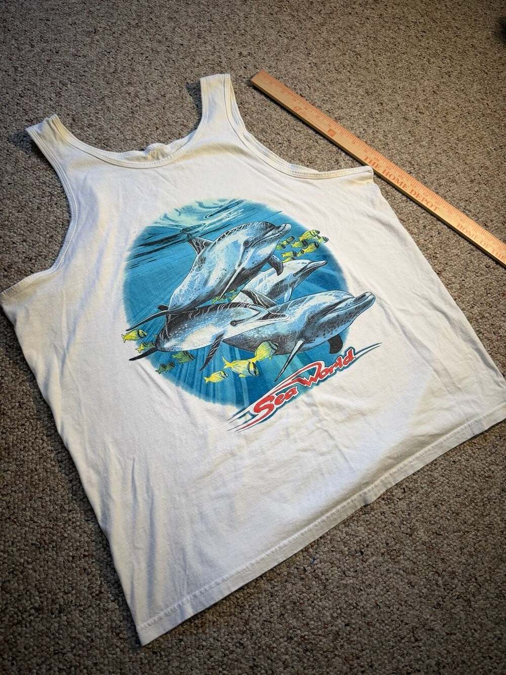 Vintage SeaWorld Dolphin Graphic‎ Tank Top White Size XL
